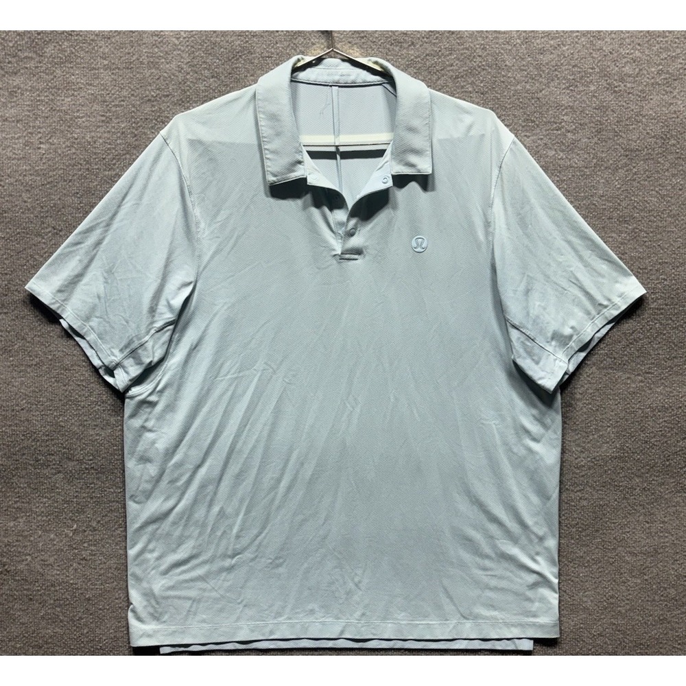 LULULEMON Size 2XL Mens Lightweight Performance Polo Shirt Snap Front Blue XXL